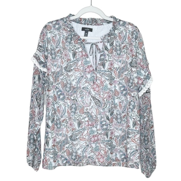 Aqua X Bloomingdale's Medium Paisley Print Tie Long Sleeve Blouse - Picture 1 of 5